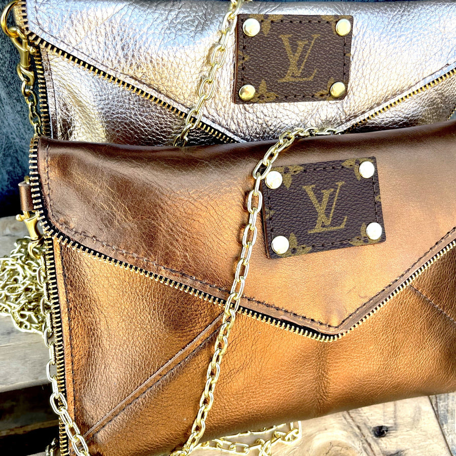 Upcycled LV Monogram with Leopard Envelope Wallet