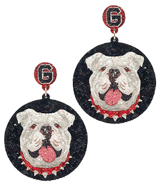 RED AND BLACK SHIMMER GEORGIA BULLDOG EARRINGS