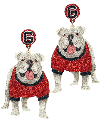 RED AND BLACK SHIMMER GEORGIA BULLDOG EARRINGS