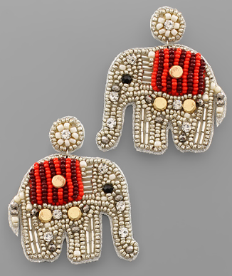 ALABAMA ROLL TIDE EARRINGS BEADED ELEPHANTS