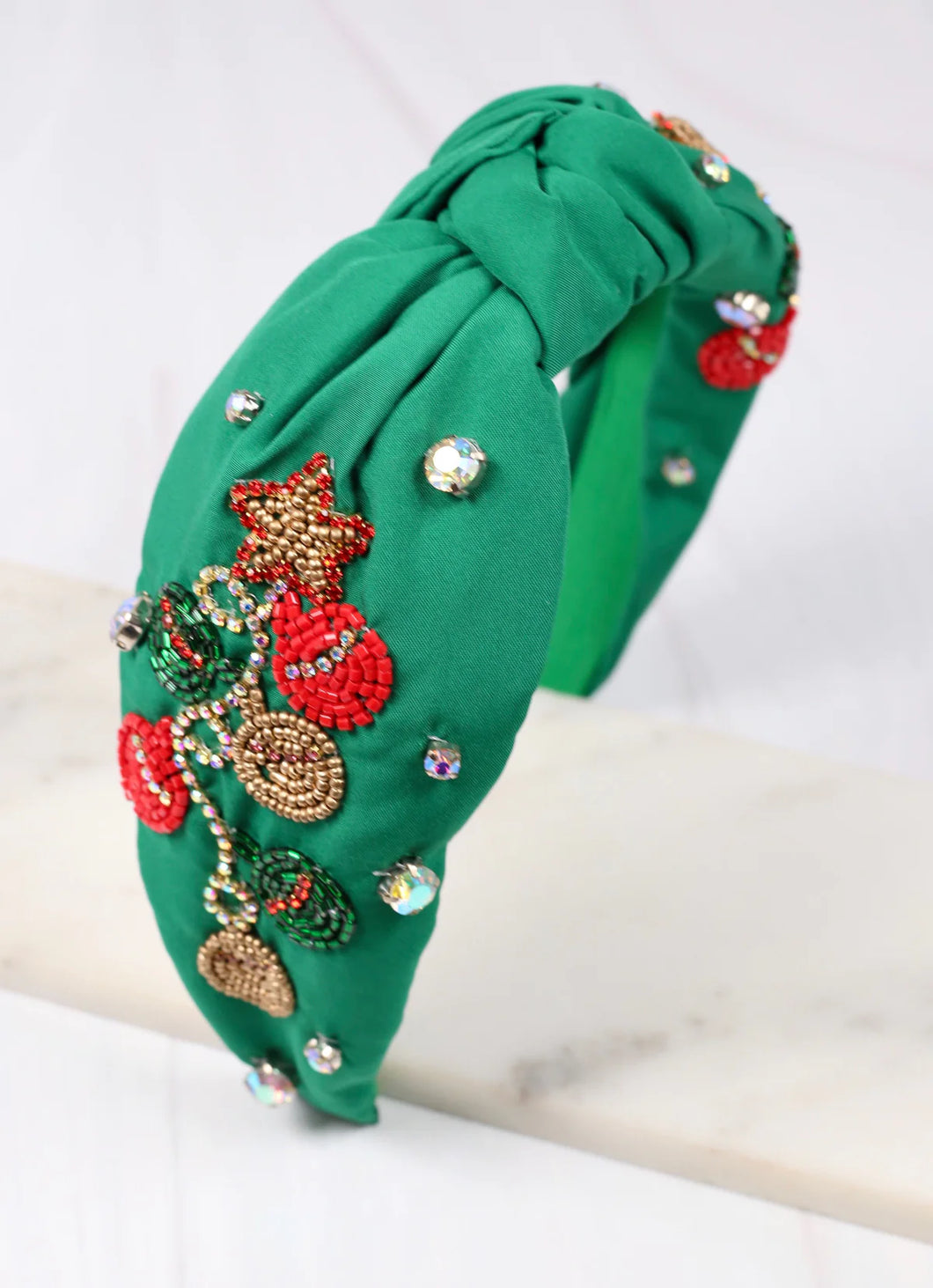 Holiday Headband - Green with Ornaments