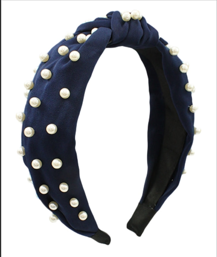 Pearl Studded Headband - Blue