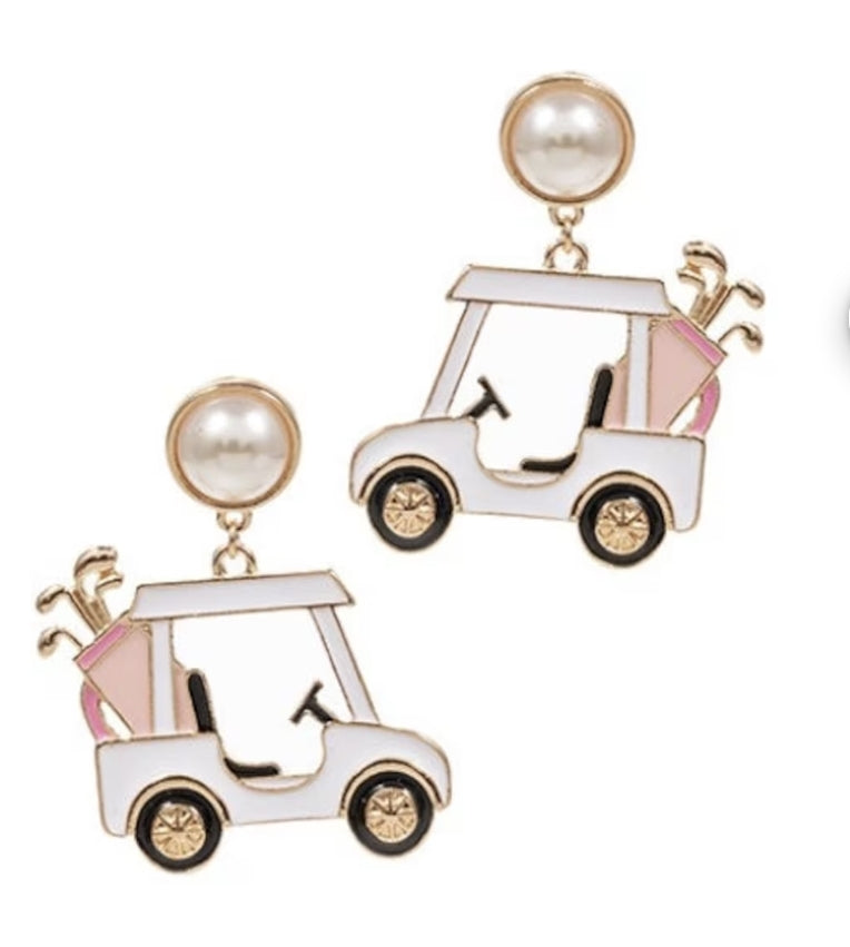 Luxury Beaded Earrings -  Golf/Masters/Augusta Golf Cart