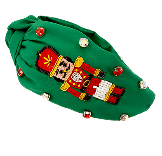 Holiday Beaded Headband - Green with Santa and Candy Canes