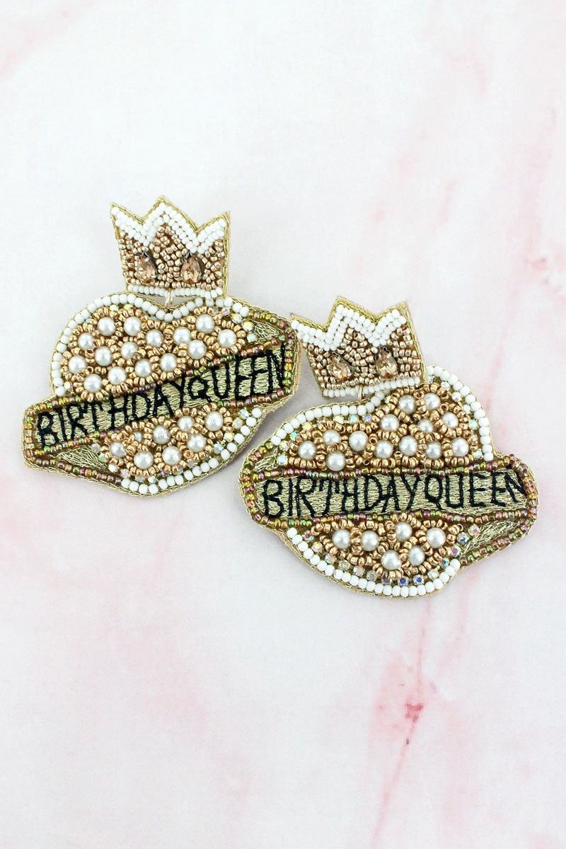 Luxury Beaded Earrings -  Birthday Queen