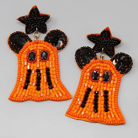 Halloween Ghost Seed Bead Drop Earrings - MOUSE EARS