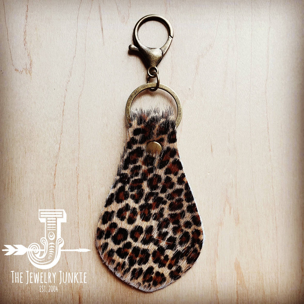 Hair-on-hide Leather Key Chain - Mini Leopard