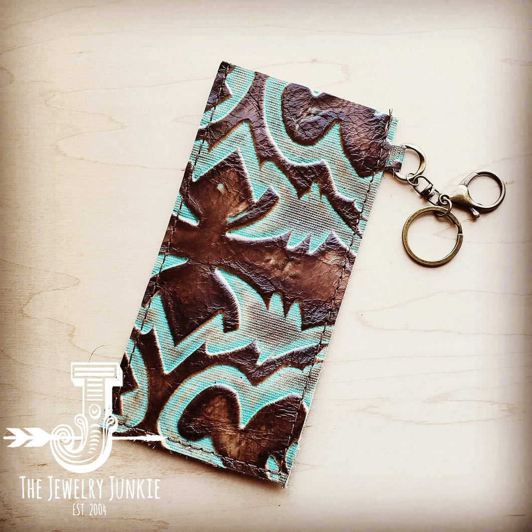 Leather Sunglasses Case with Keychain-Turquoise Laredo