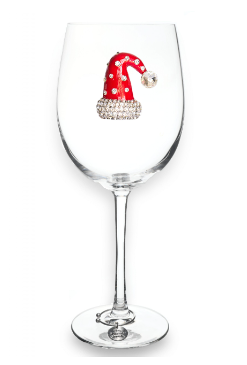 Jeweled Stemmed Wine Glass - Santa Hat  **Pre-order**