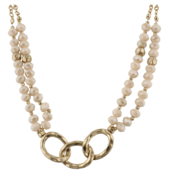 Ivory Beaded Necklace with Gold Rings