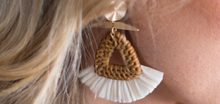 Load image into Gallery viewer, Ladies Wicker/Gold/Ivory Earrings
