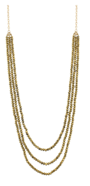 Gold Beaded Three Strand Necklace