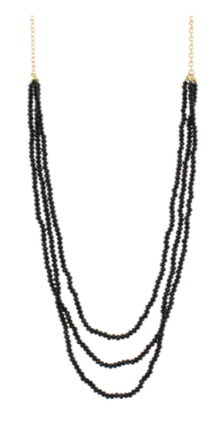 Black Beaded Three Strand Necklace