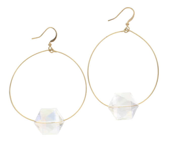 Gold Hoop Earrings with Clear Crystals