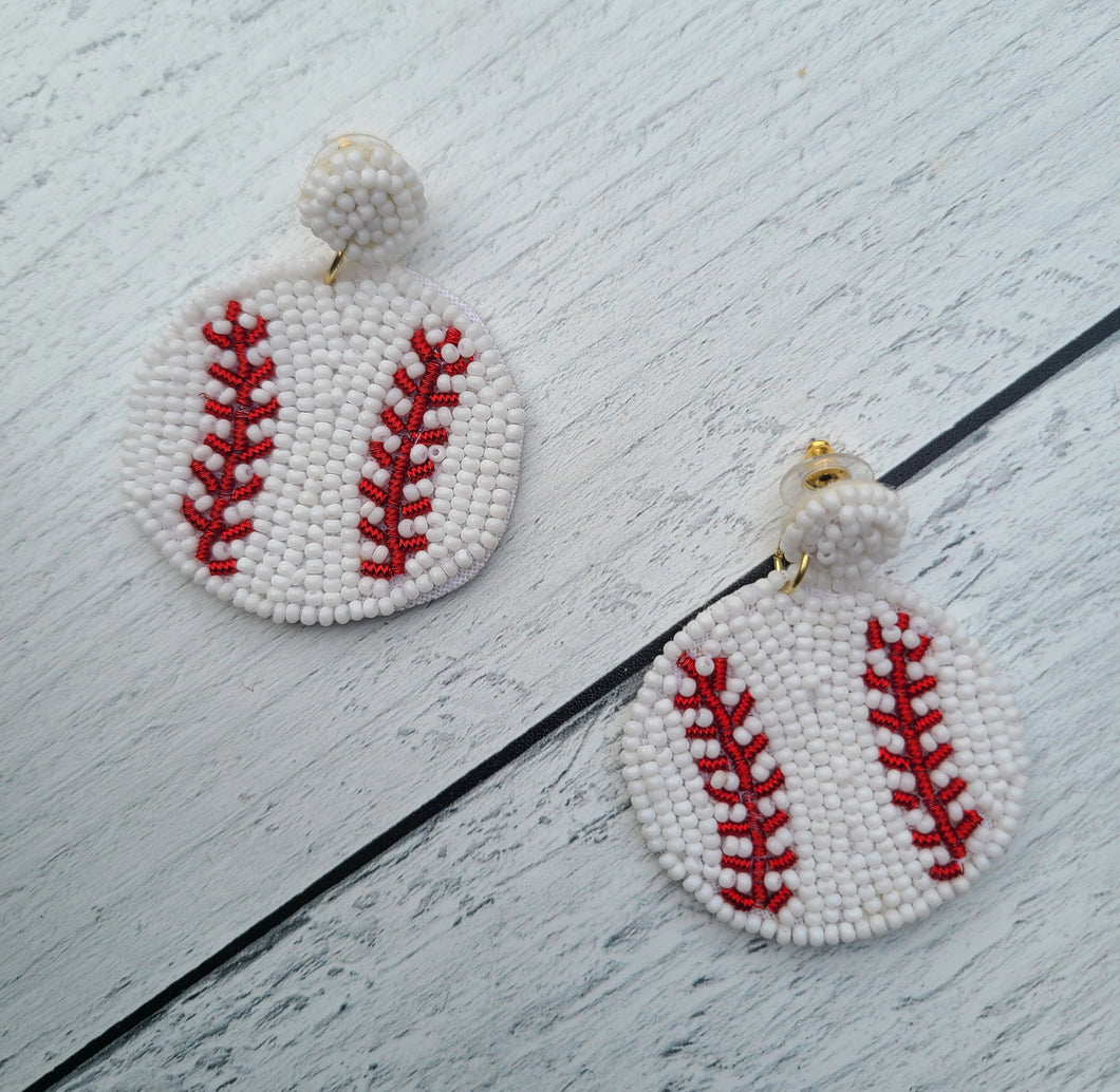 Luxury Beaded Earrings -  Baseballs