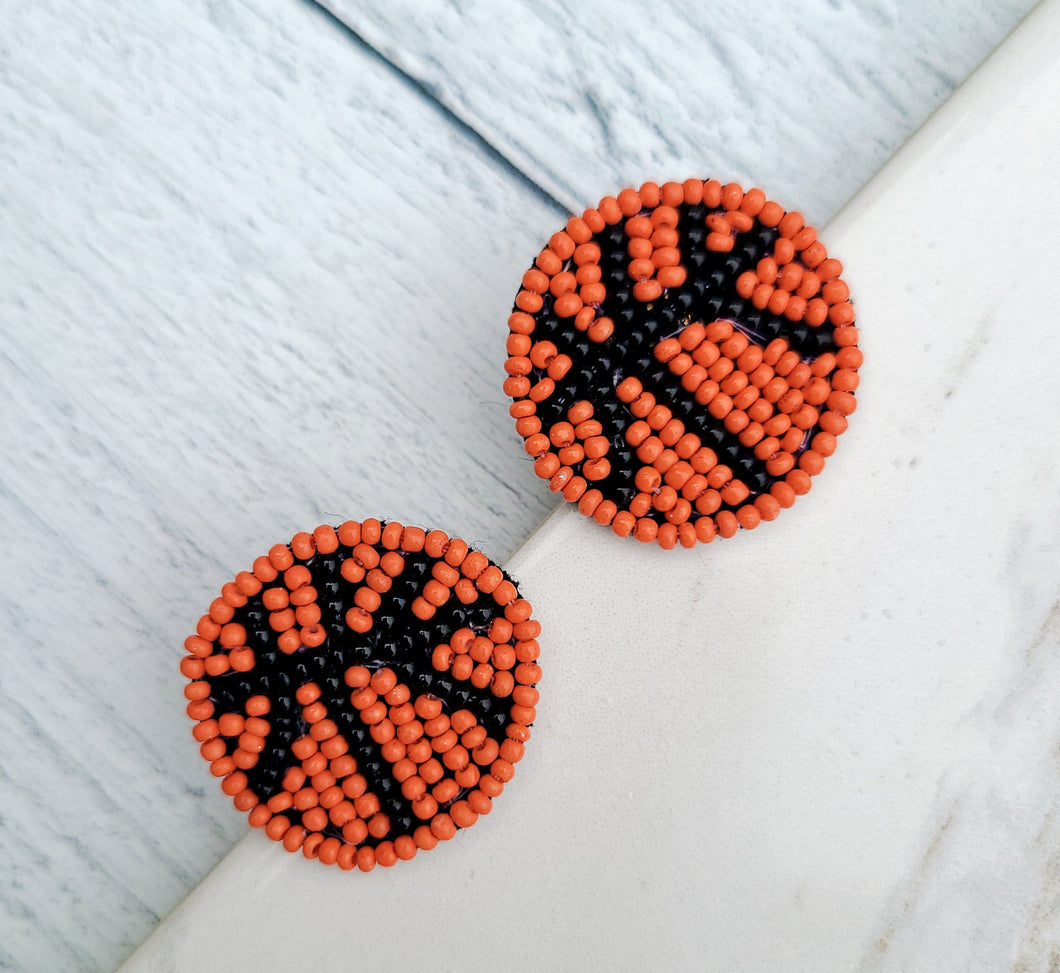 Luxury Beaded Earrings -  Basketball Studs