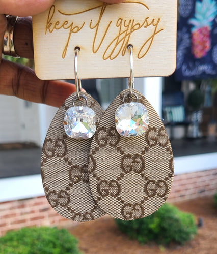 LV Earrings with AB Crystals - Silver – Pink Magnolia Boutique LLC
