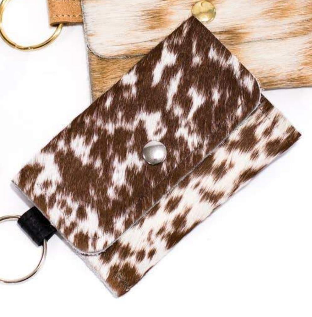 Keychain Wallet | Cowhide & Leather Card Holder - Brown/White