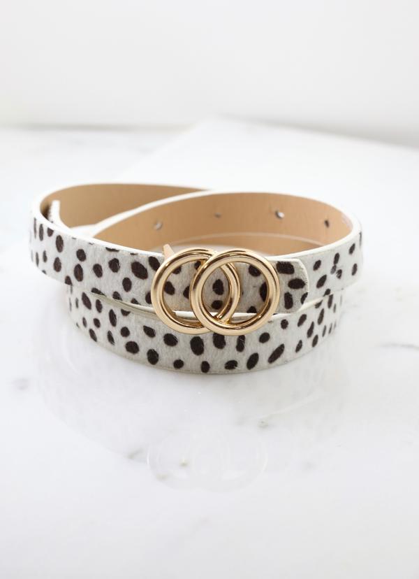 Double O Wide Belt Ivory with Brown Spots
