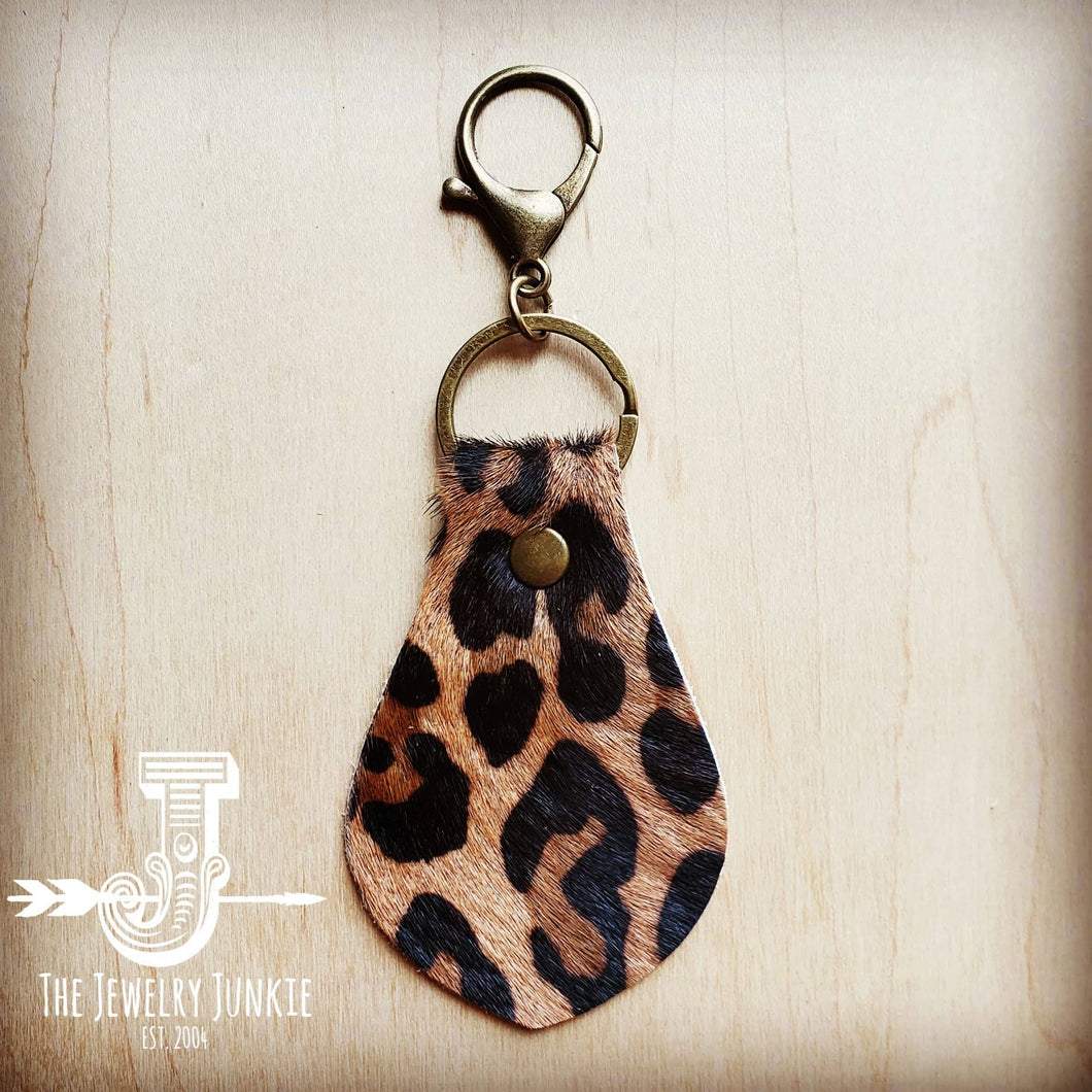 Hair-on-hide Leather Key Chain - Leopard
