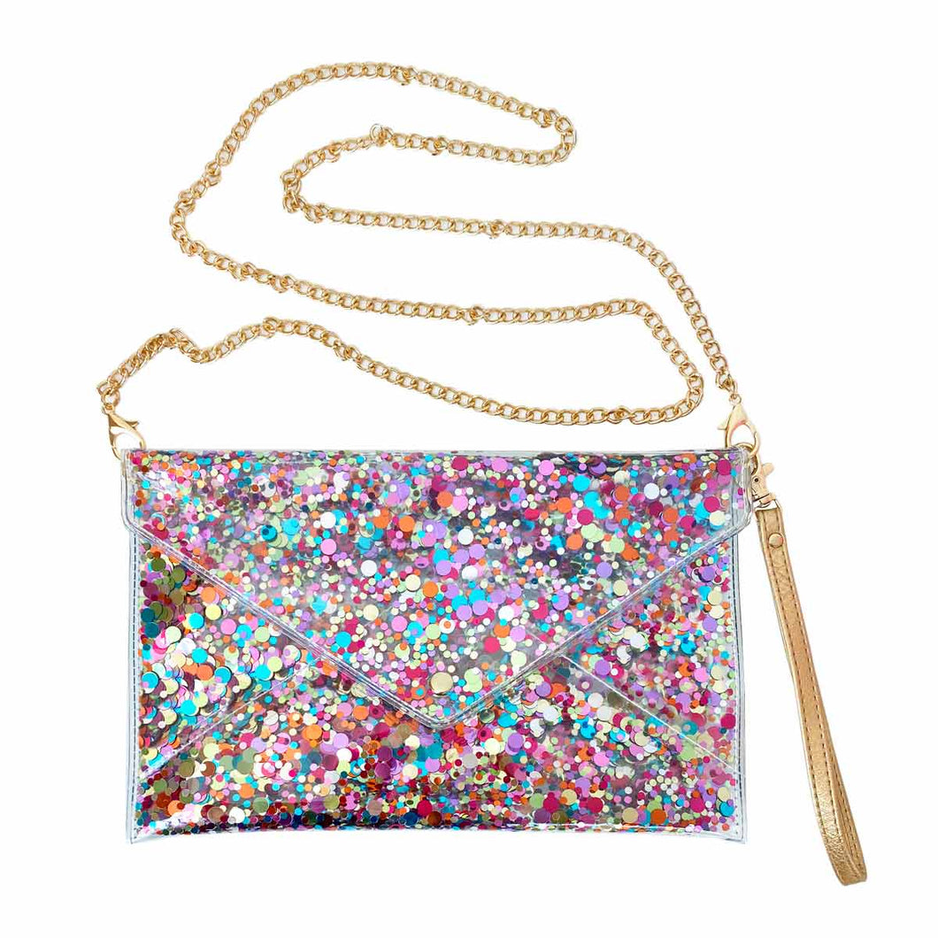 CONVERTIBLE CONFETTI ENVELOPE CLUTCH