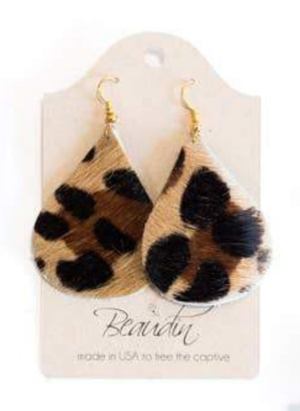 Hershey Earrings | Cowhide Teardrop - Cheetah