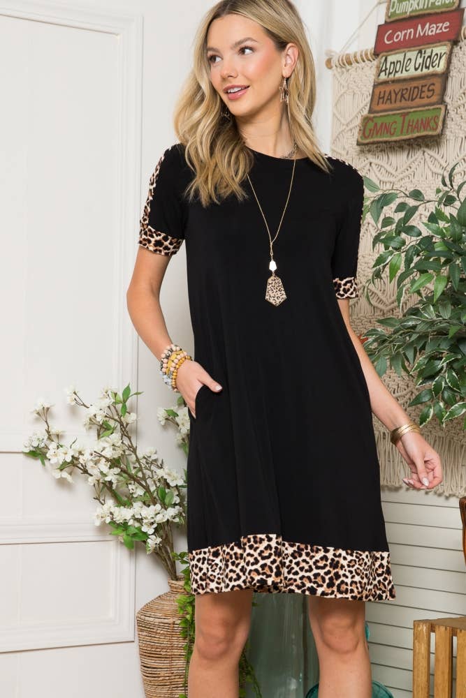 Curvy Black Dress with Leopard Accent