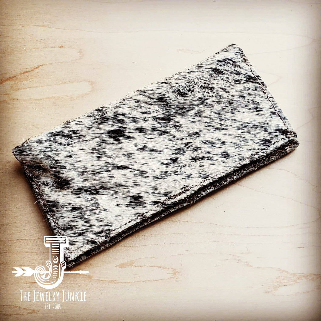 Hair-on-hide Leather Wallet- Gray and White