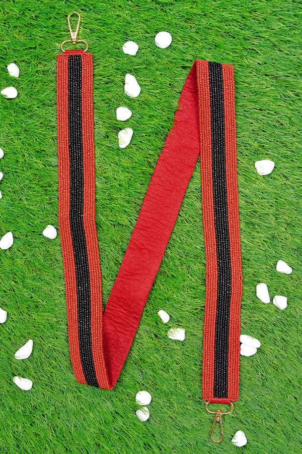 Red and Black Stripe Beaded Crossbody Strap