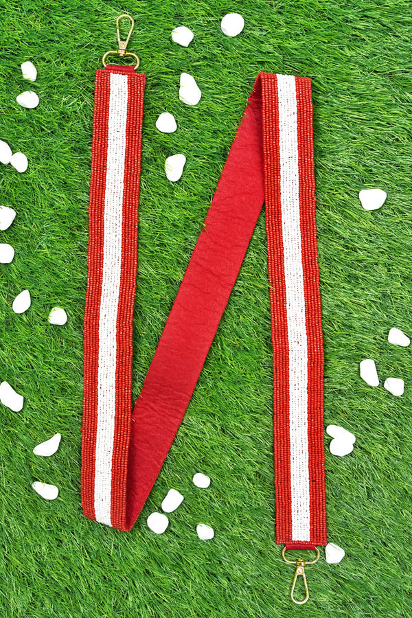 Red and White Stripe Beaded Crossbody Strap