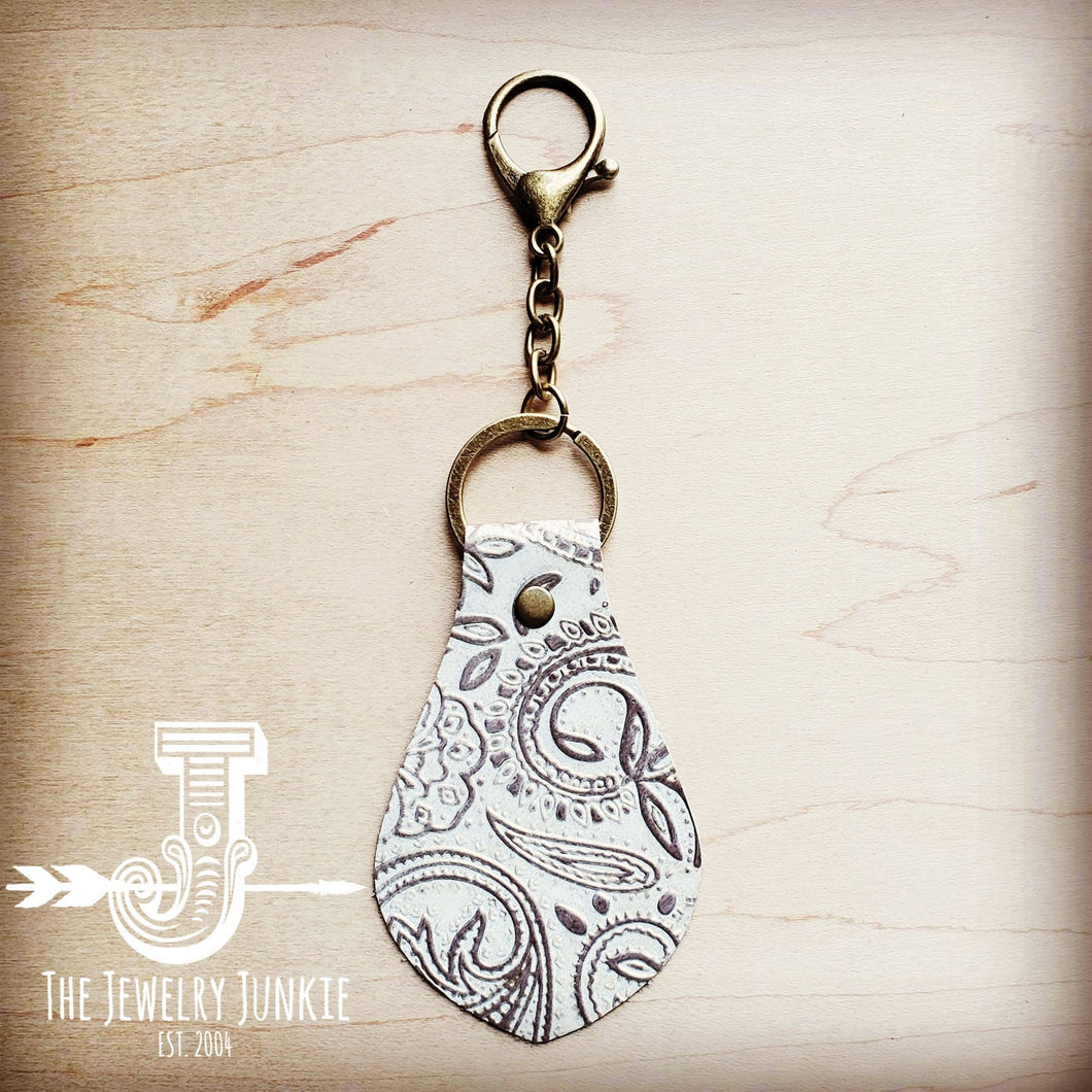 Embossed Leather Key Chain - Oyster Paisley
