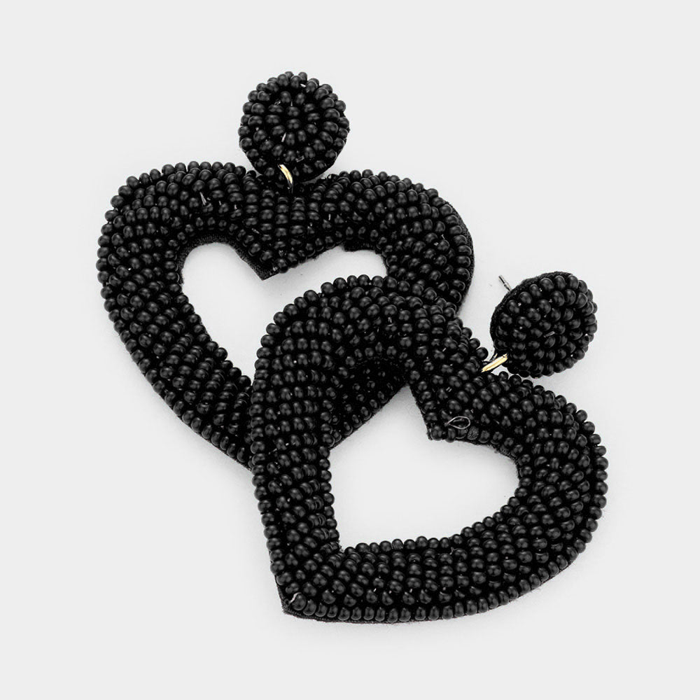 Luxury Beaded Earrings -  Black Hearts