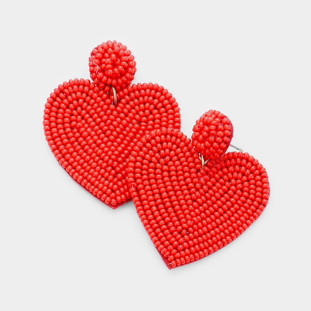 Luxury Beaded Earrings -  Red Hearts