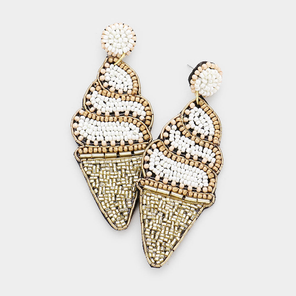Luxury Beaded Earrings -  Vanilla Ice Cream Cones