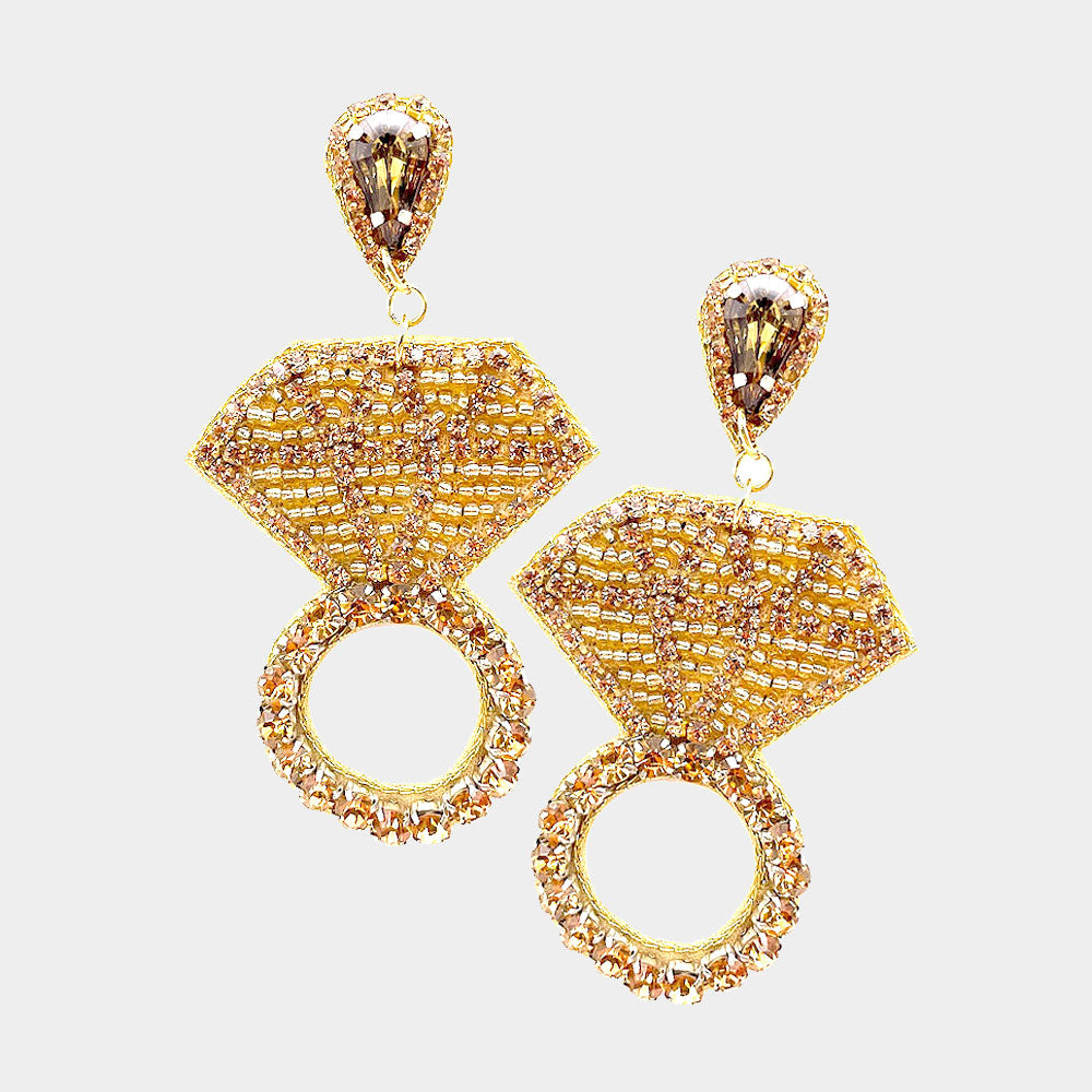 Luxury Beaded Earrings -  Gold Diamond Rings
