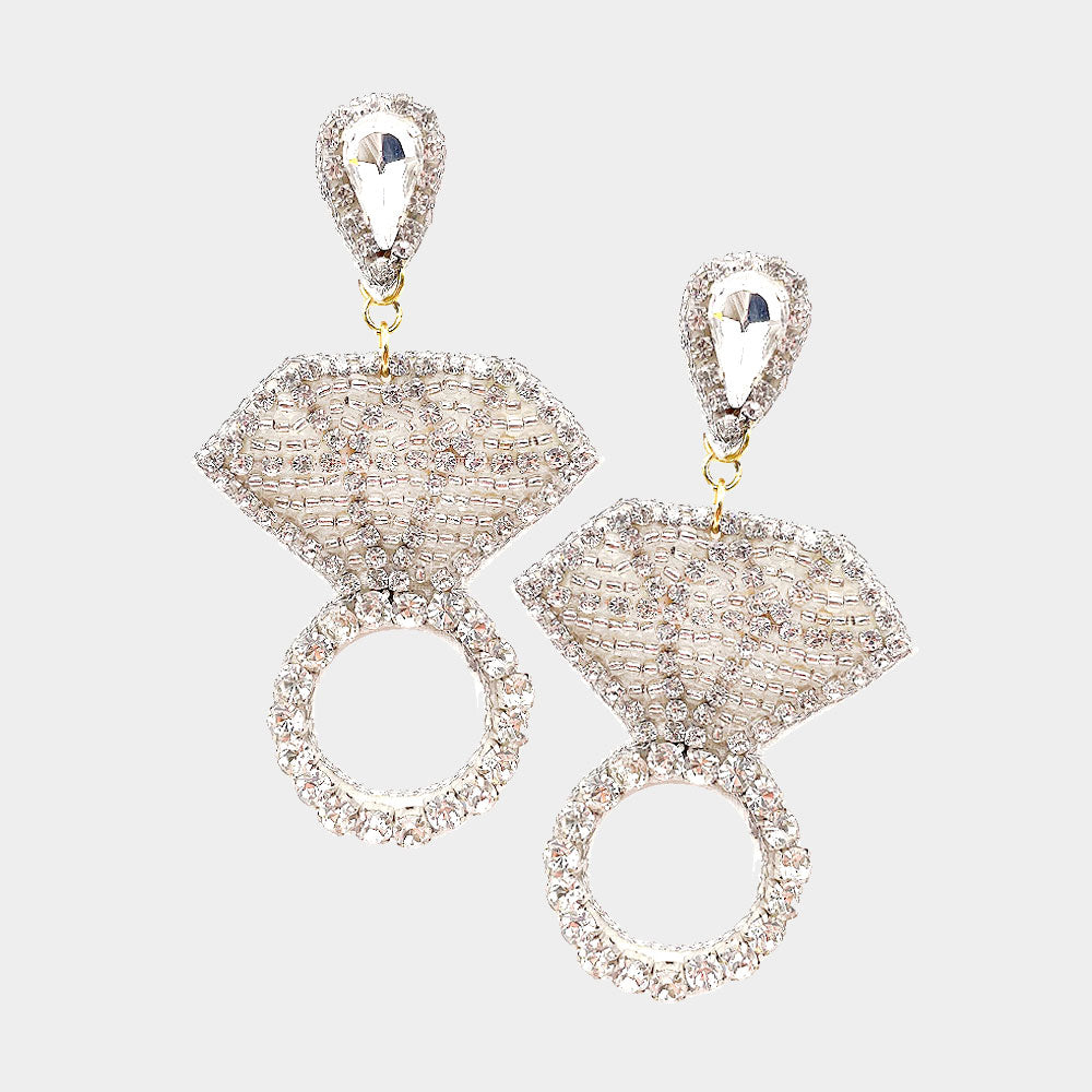 Luxury Beaded Earrings -  Silver Diamond Rings