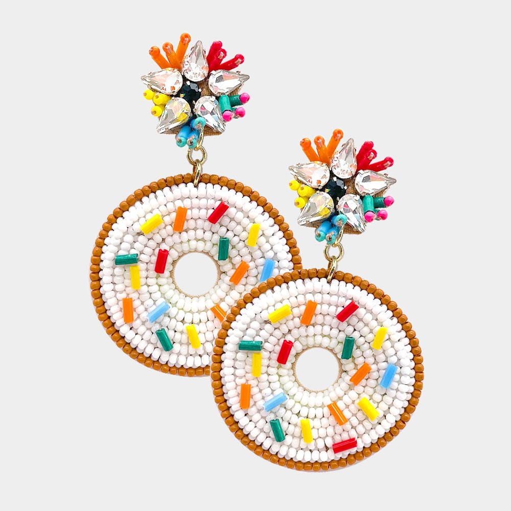 Luxury Beaded Earrings -  Donuts with Sprinkles