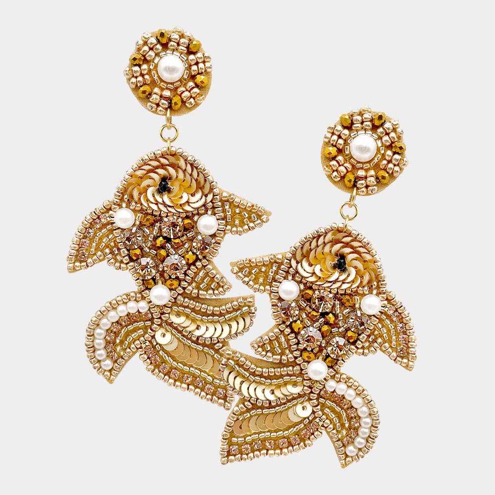 Luxury Beaded Earrings -  Tropical Fish/Gold Fish