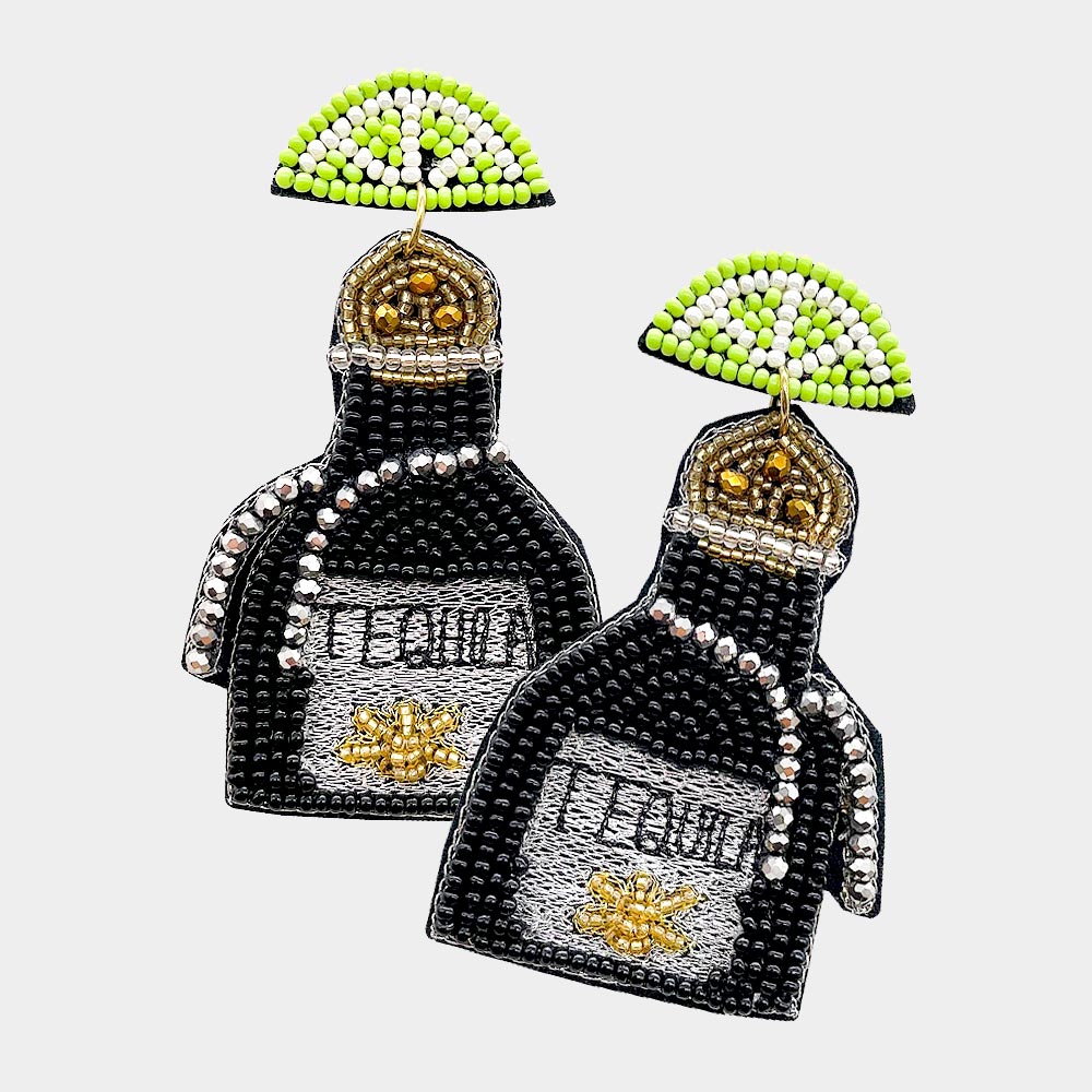 Luxury Beaded Earrings -  Tequila - Black