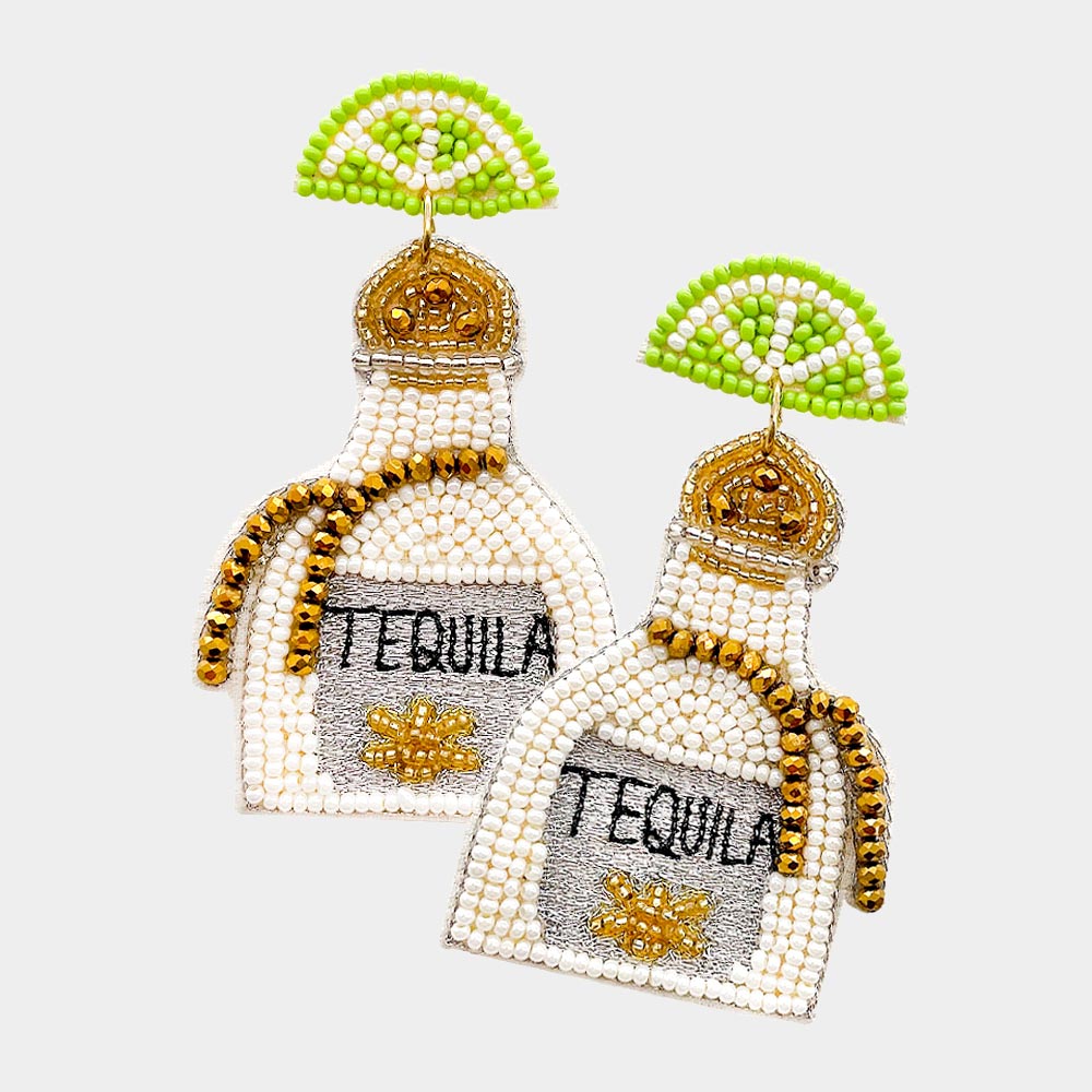 Luxury Beaded Earrings -  Tequila - White