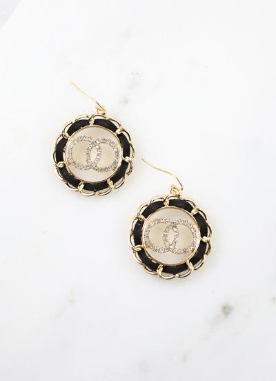 Double O Earrings with Rhinestones and Black Accents