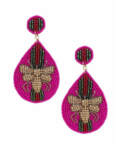 Fun Pop Flamingo Floaty Statement Earrings Pink Hot Pink White Glitter Black  Gold hoops Made to order