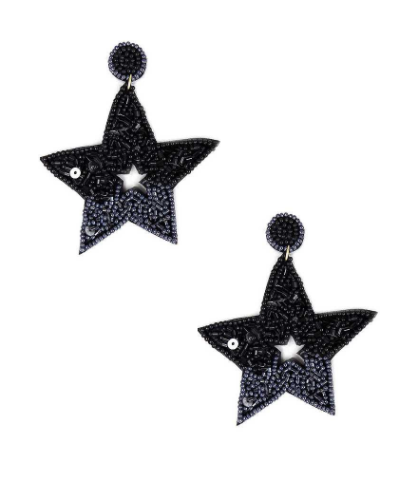Luxury Beaded Earrings -  Black Stars