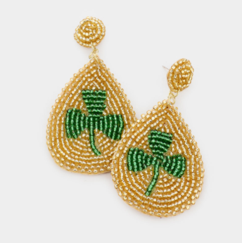 Luxury Beaded Earrings -  Gold St Patrick's Day Tear drop