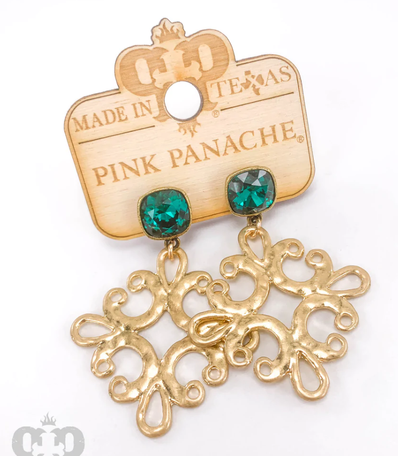 Pink Panache Gold and Emerald Earrings