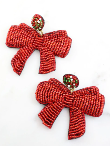 Christmas Ribbon Bow Earring RED