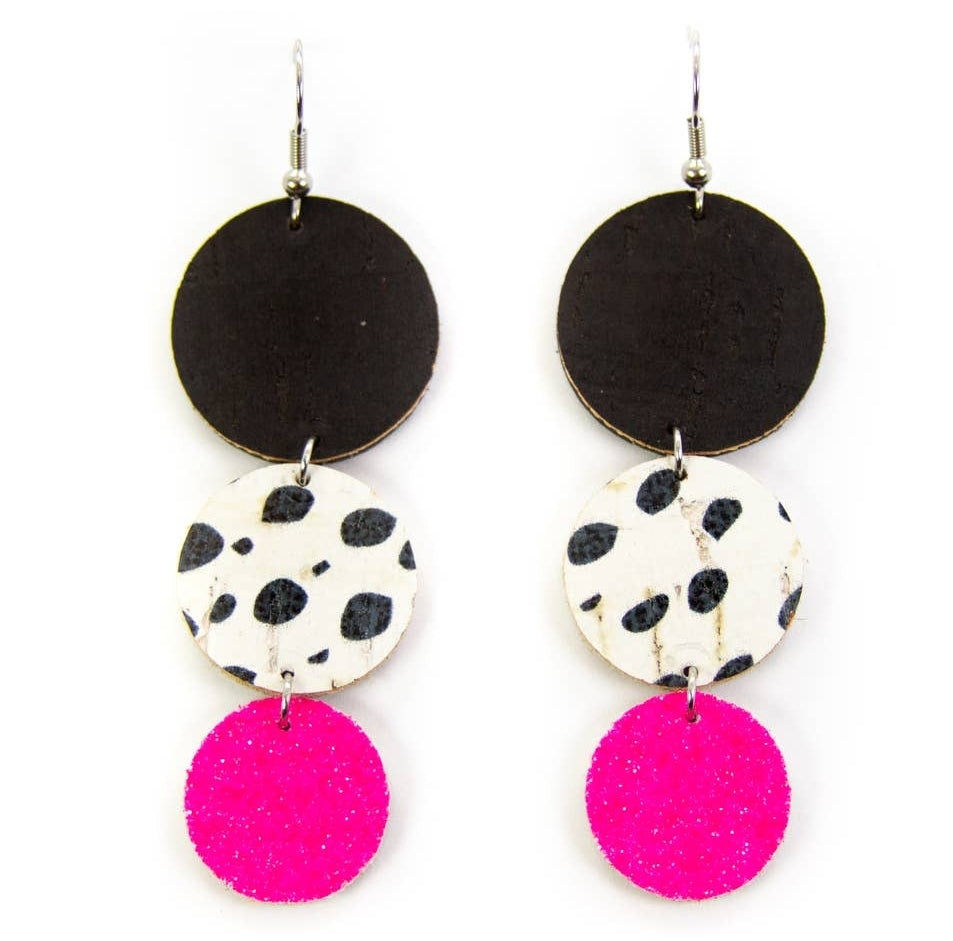 Dalmatian and Pink Leather Earrings