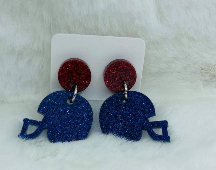 Blue and Red Football Earrings