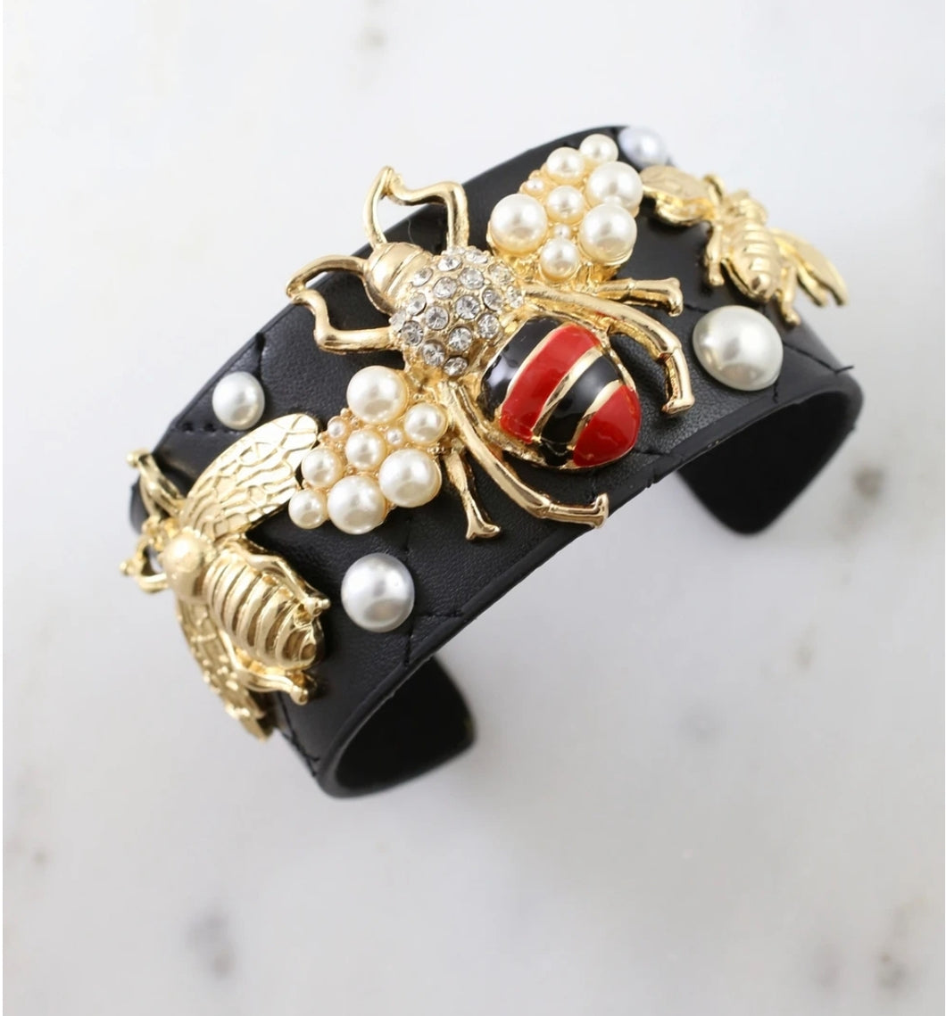 Queen Bee Black Quilted Cuff Bracelet