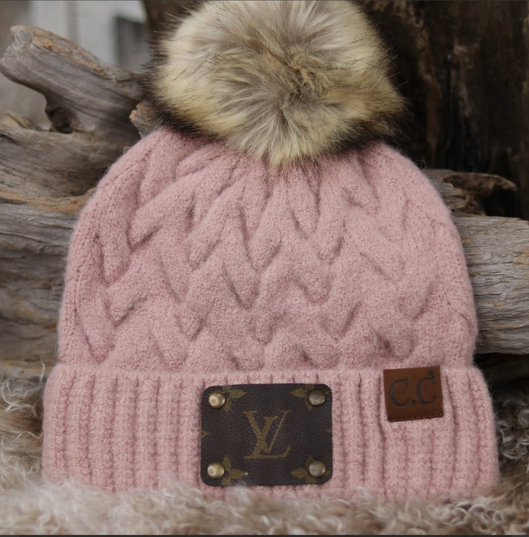 Beanie with LV patch and antique hardware